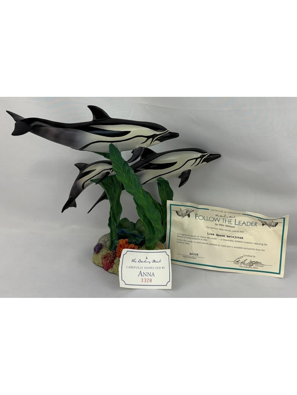 The Danbury Mint "Follow the Leader" Dolphin Sculpture By Mike Atkinson